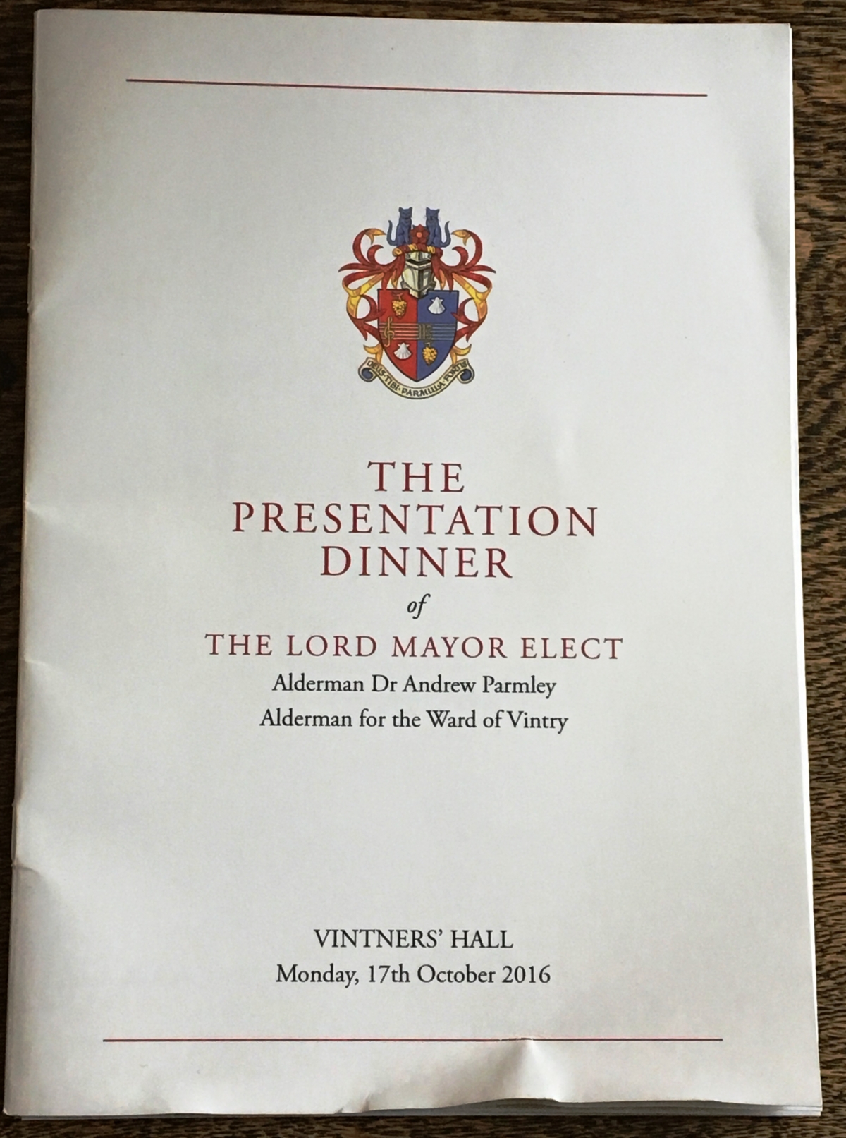 Lord Mayor Elect's Presentation Dinner: Vintners' Hall