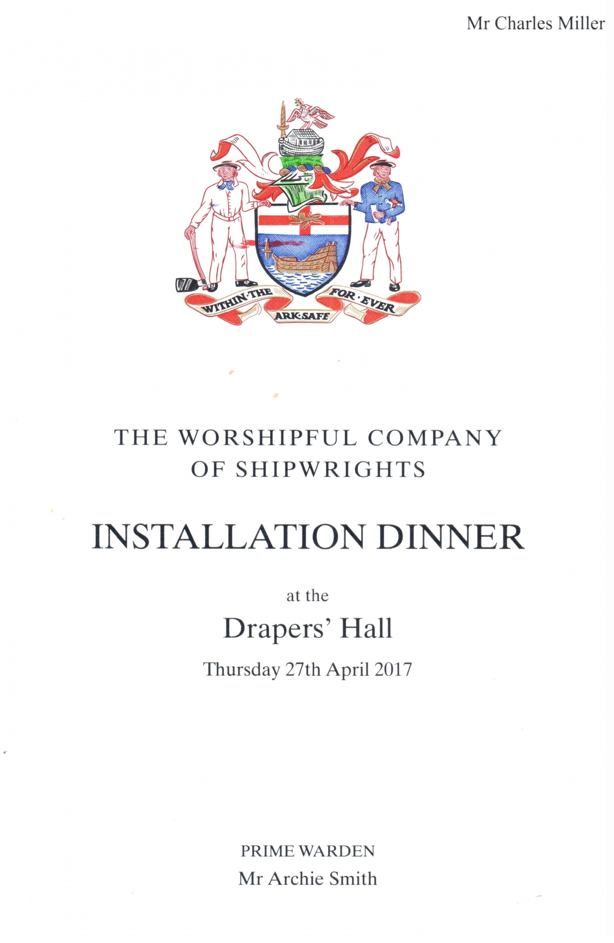 Shipwrights' Installation Banquet, Drapers' Hall