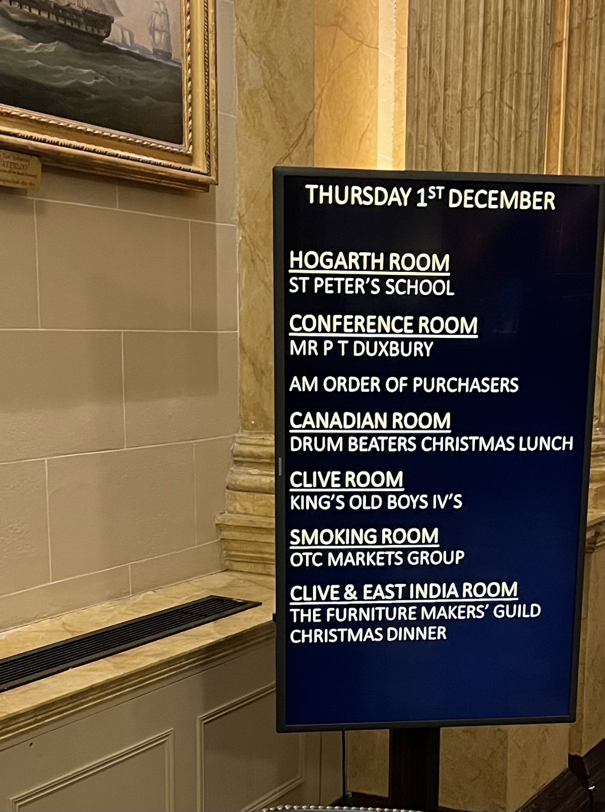 Furniture Makers' Christmas Dinner East India Club