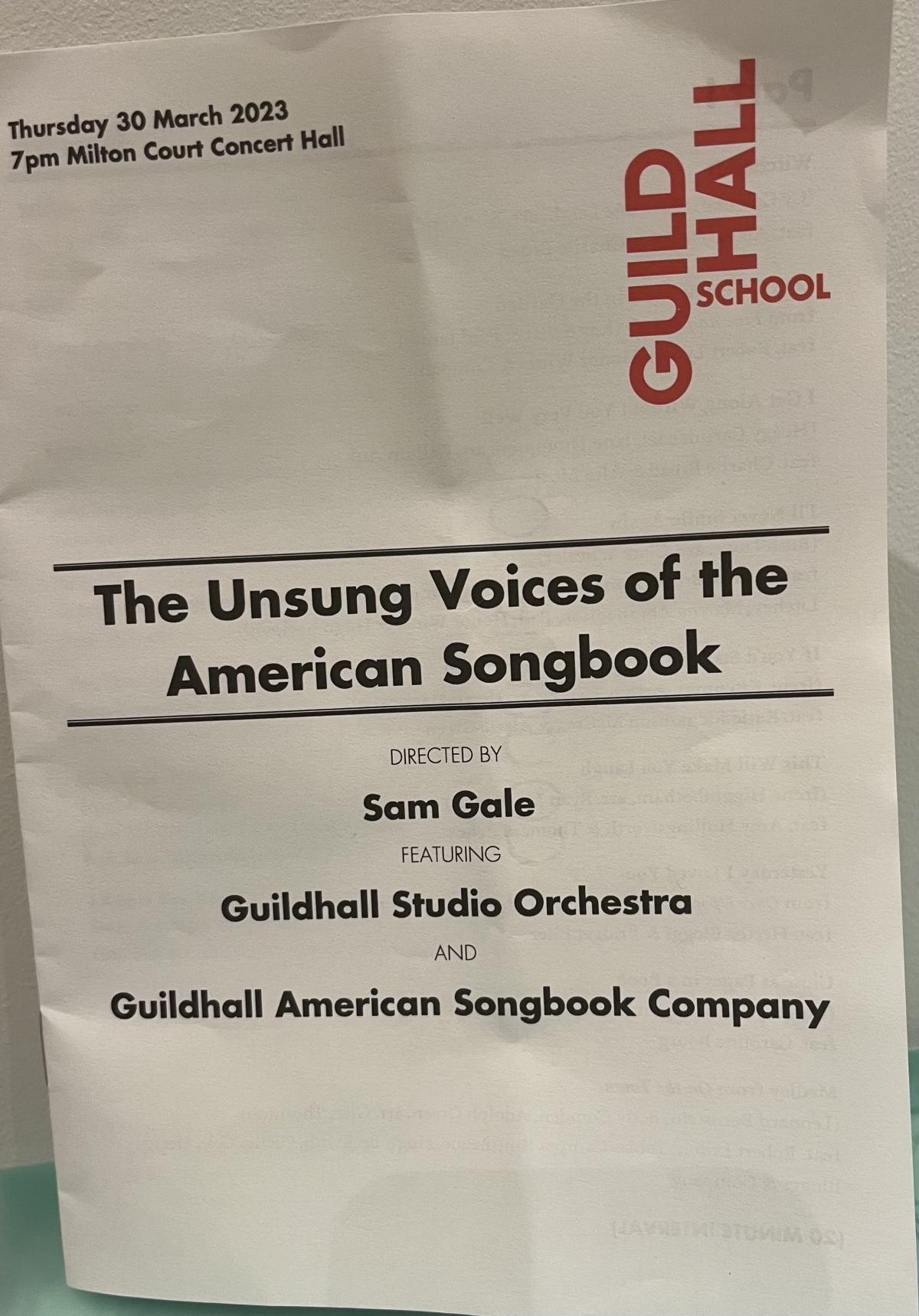 The Unsung Voices of The American Songbook Guildhall School of Music and Drama