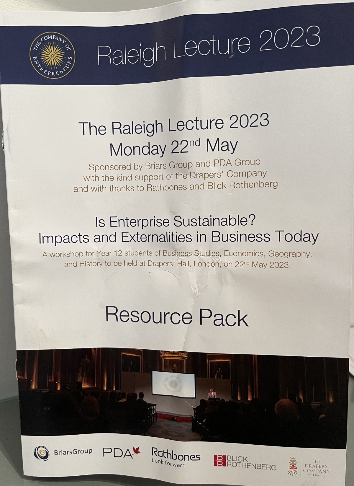 Company of Entrepreneurs Raleigh Lecture 2023 Drapers' Hall