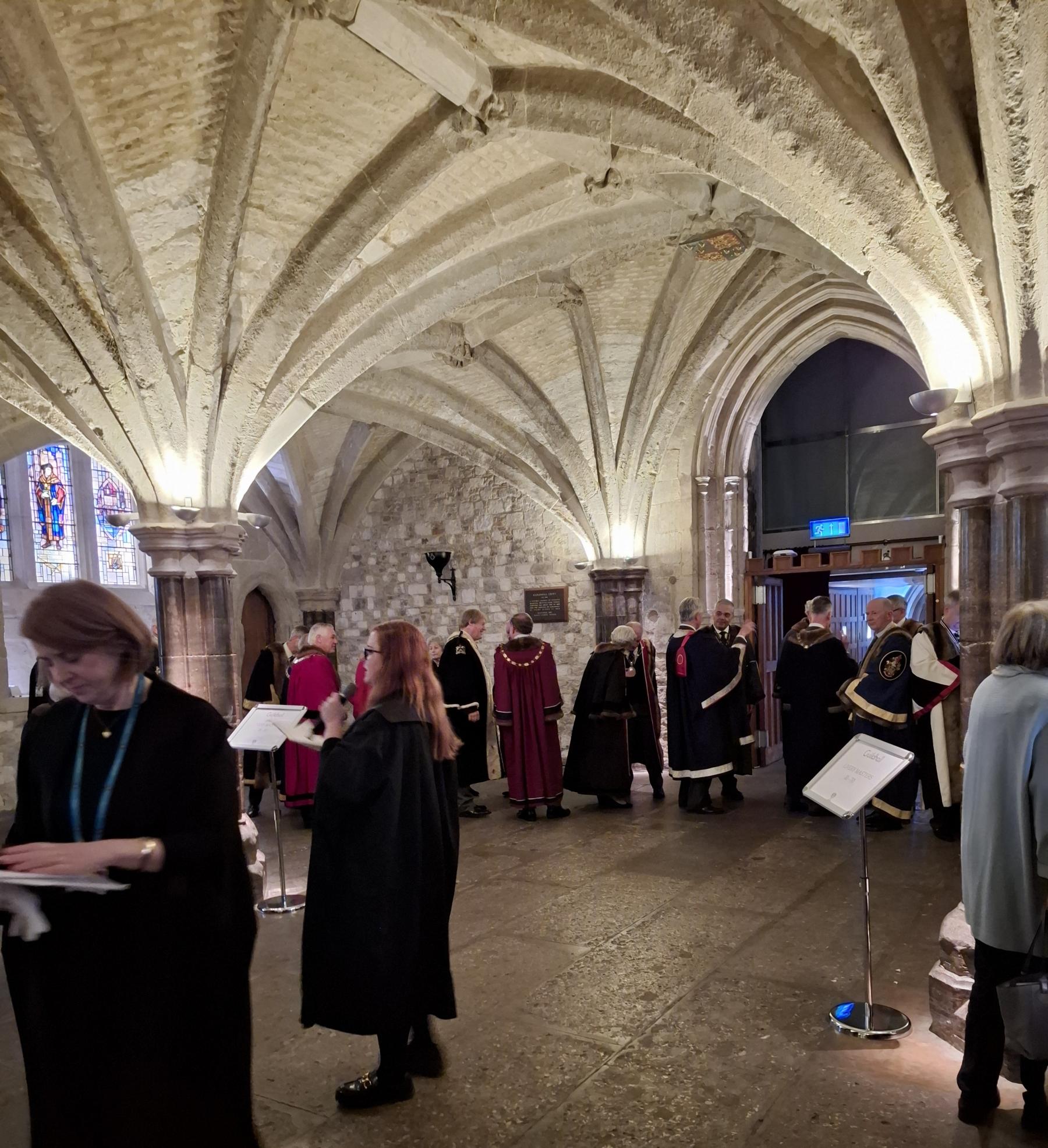 Companies lining up in order of precedence in the Guild Hall Crypt 