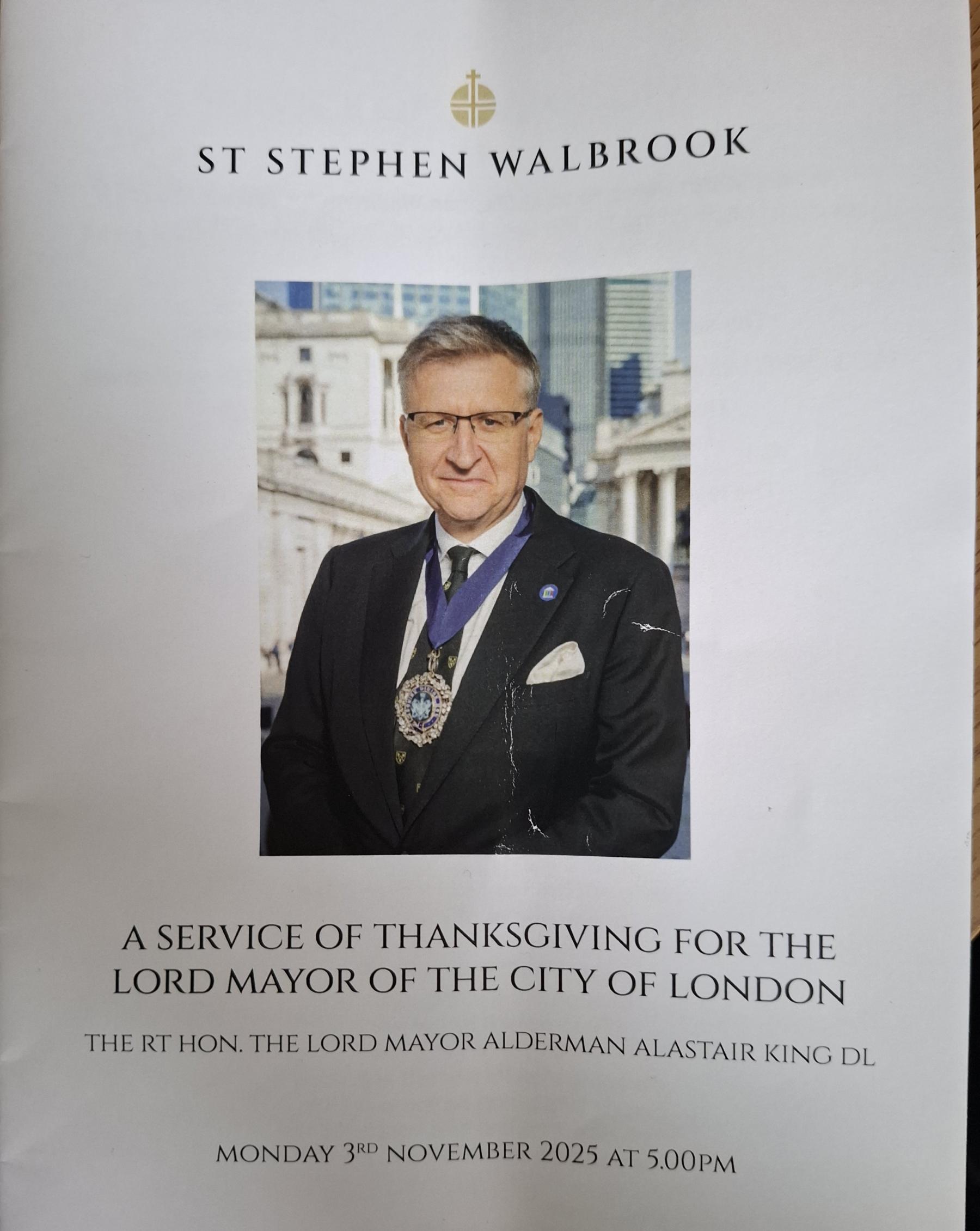 Service of Thanksgiving for the Lord Mayor of London St Stephen Walbrook
