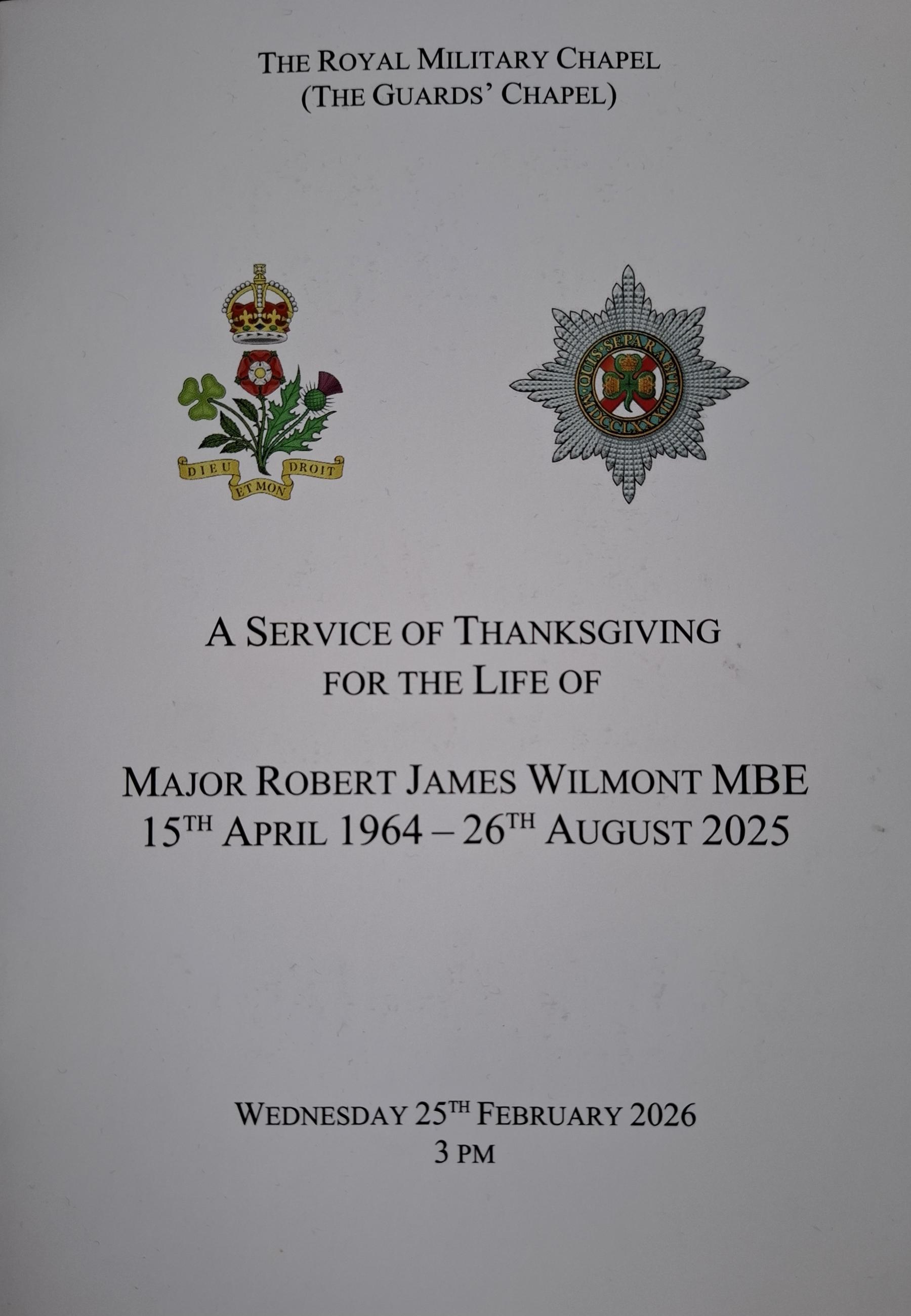 Service of Thanksgiving for Major Robbie Wilmont MBE Guards Chapel Wellington Barracks