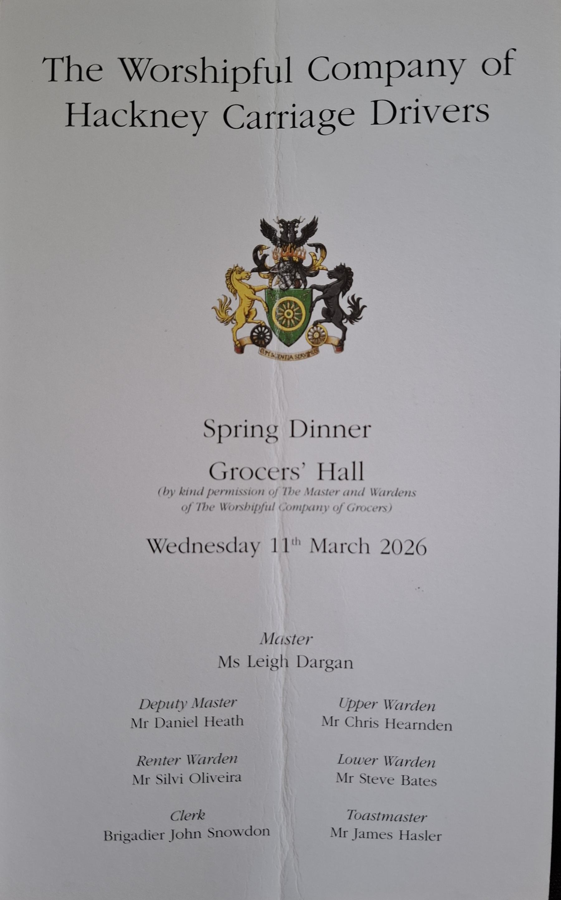 Hackney Carriage Drivers Spring Dinner Grocers Hall