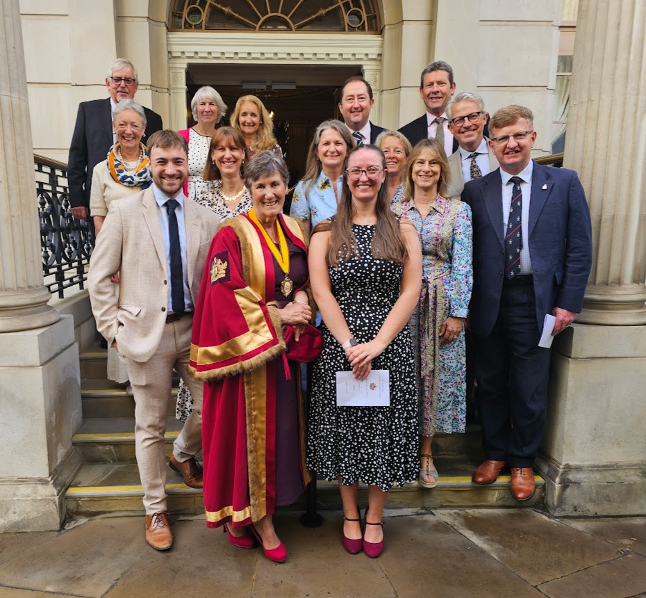 With family and friends on the steps of Saddlers' Hall