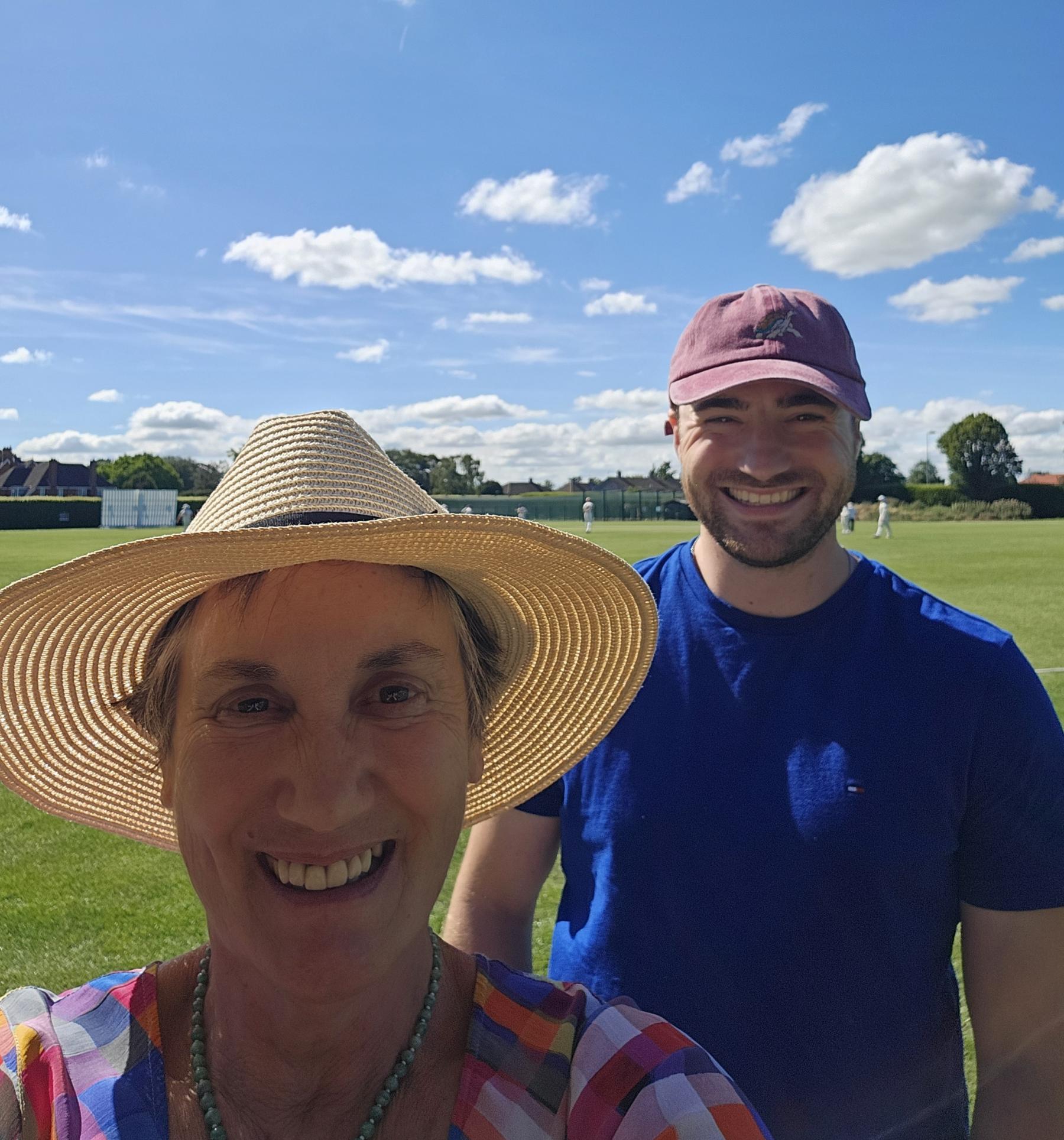 With my son Tom at the cricket match Abingdon School and the Mercers' Company