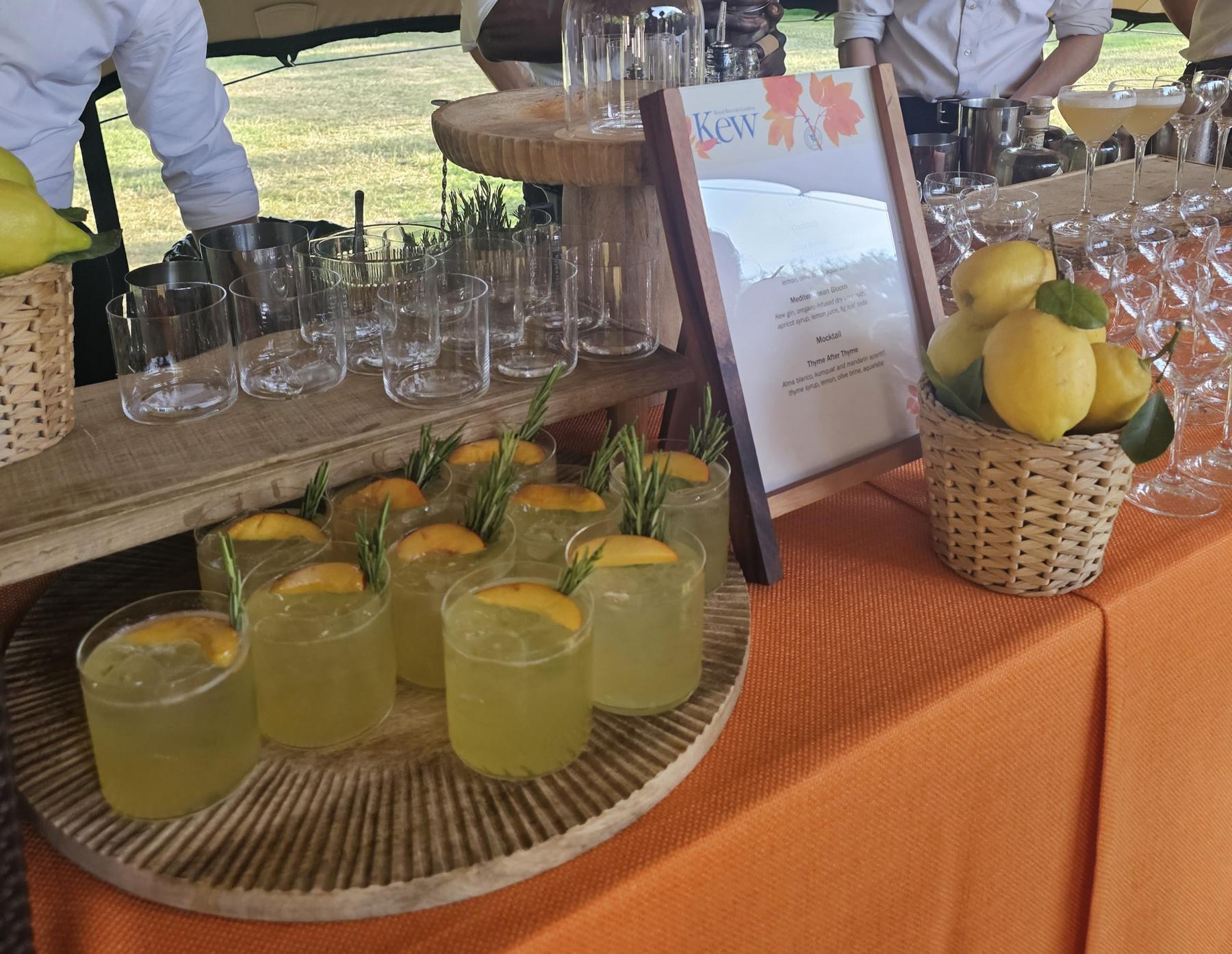 Cocktails with fresh nectarines Kew Gardens