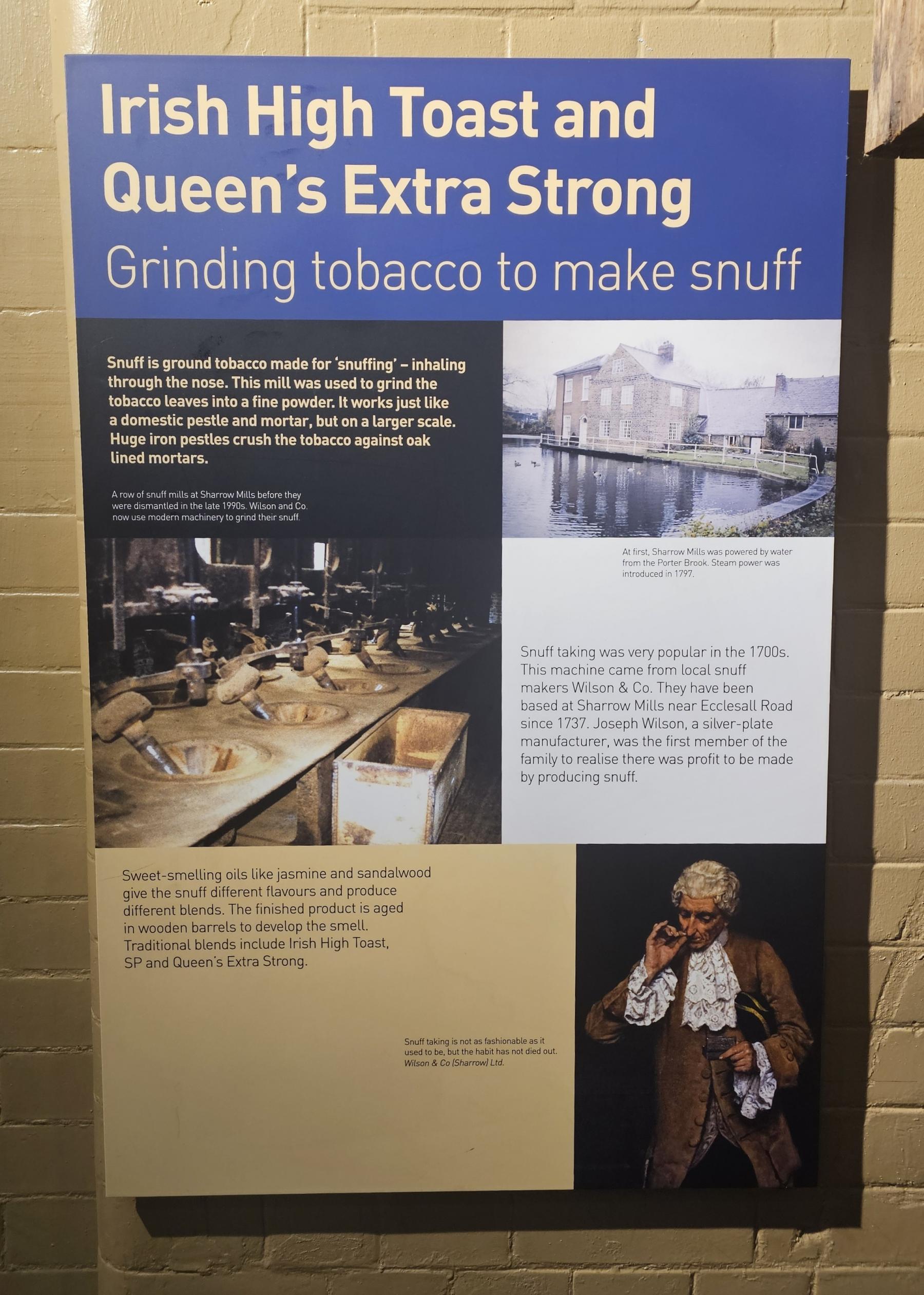 Interpretation board for the snuff grinders Sheffield