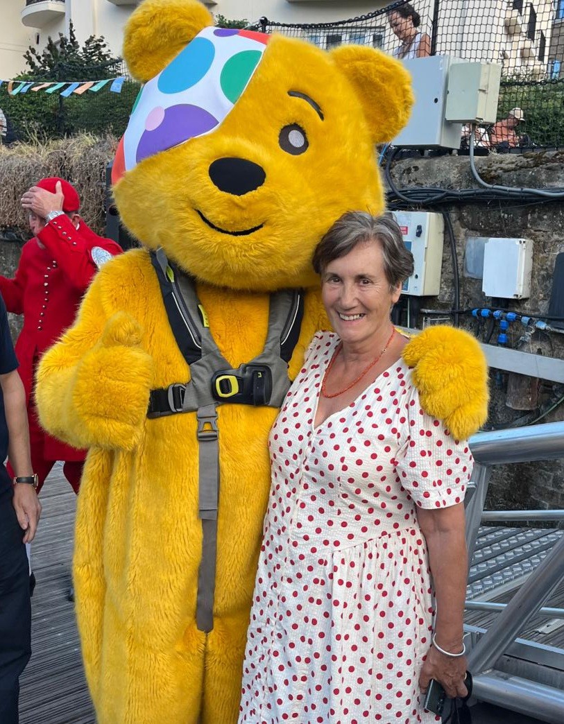 With Pudsey Bear on the floating pontoon St Katharine's Docks