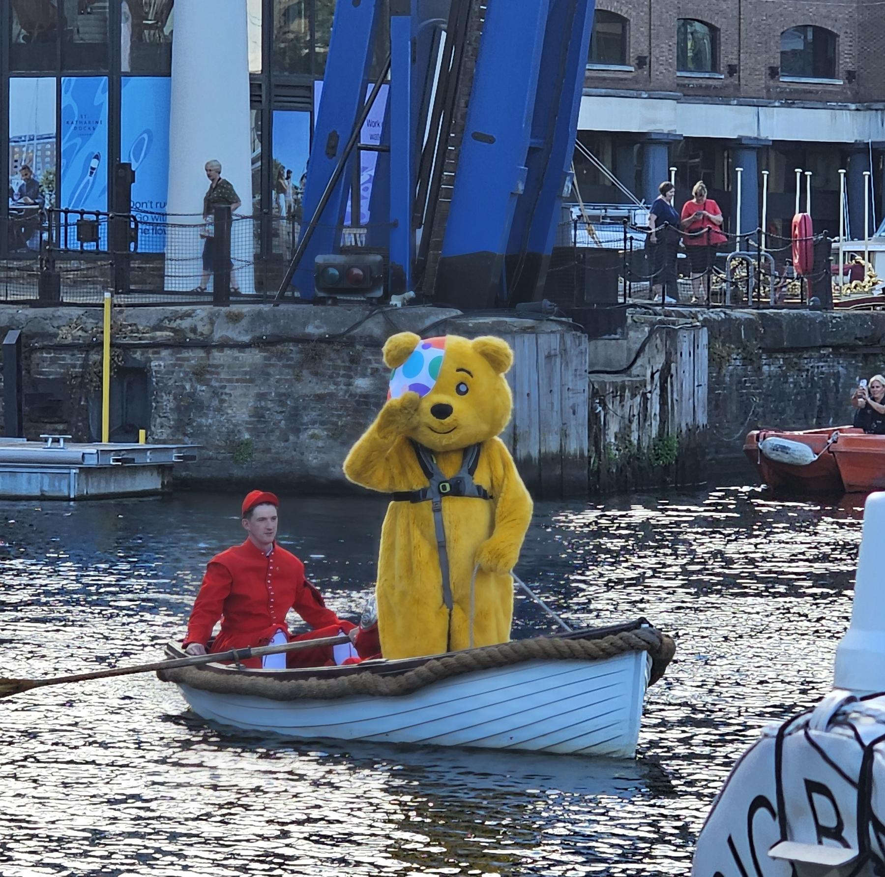 Pudsey at the helm of Big Bear St Katharine's Docks