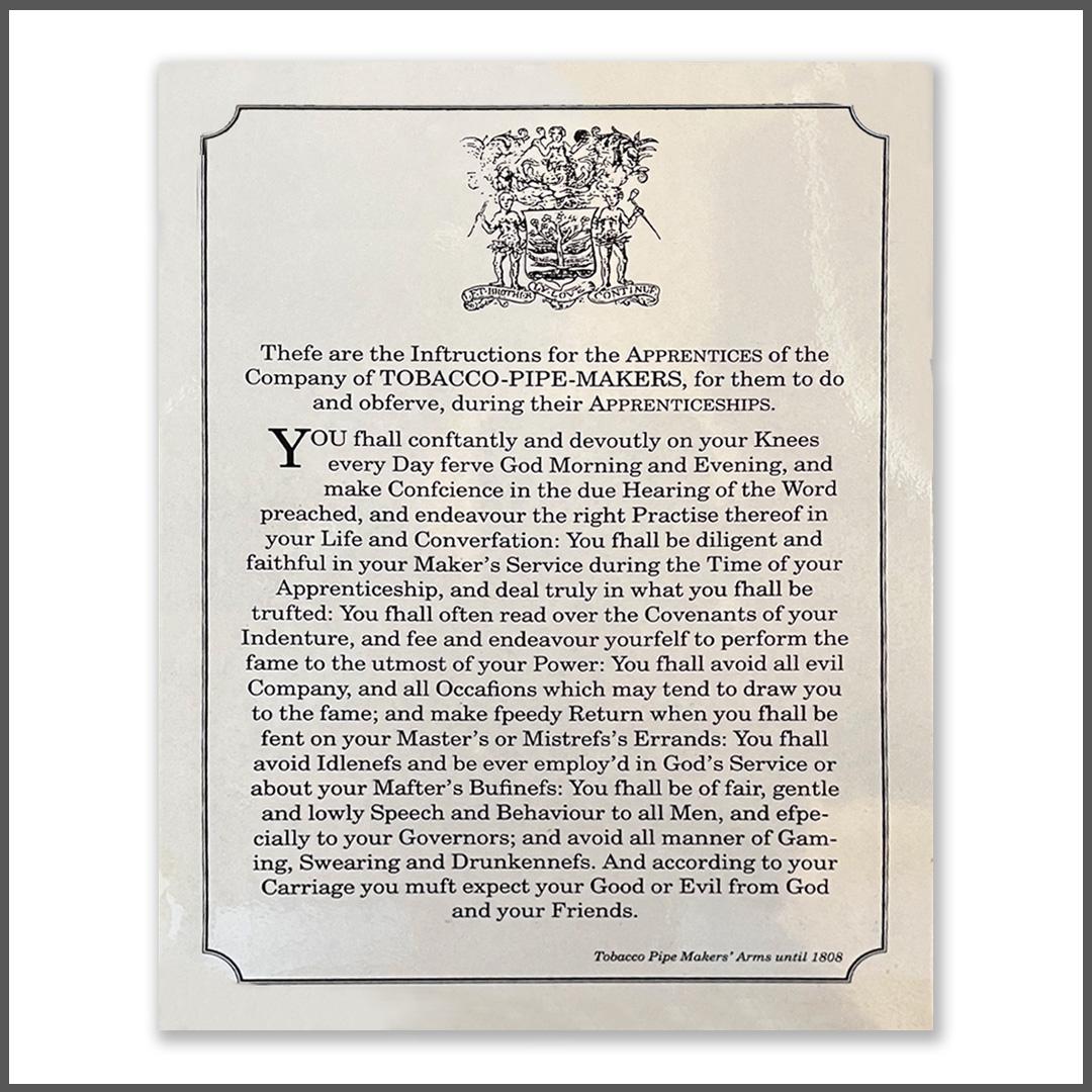 THE OATH TAKEN BY APPRENTICES  - Our History page gallery -  The Worshipful Company of Tobacco Pipe Makers and Tobacco Blenders